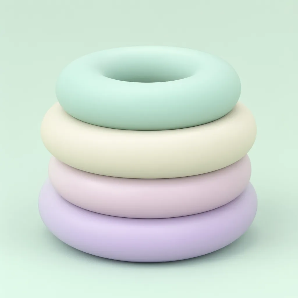 Pastel 3D render of three stacked rounded rings of different sizes
