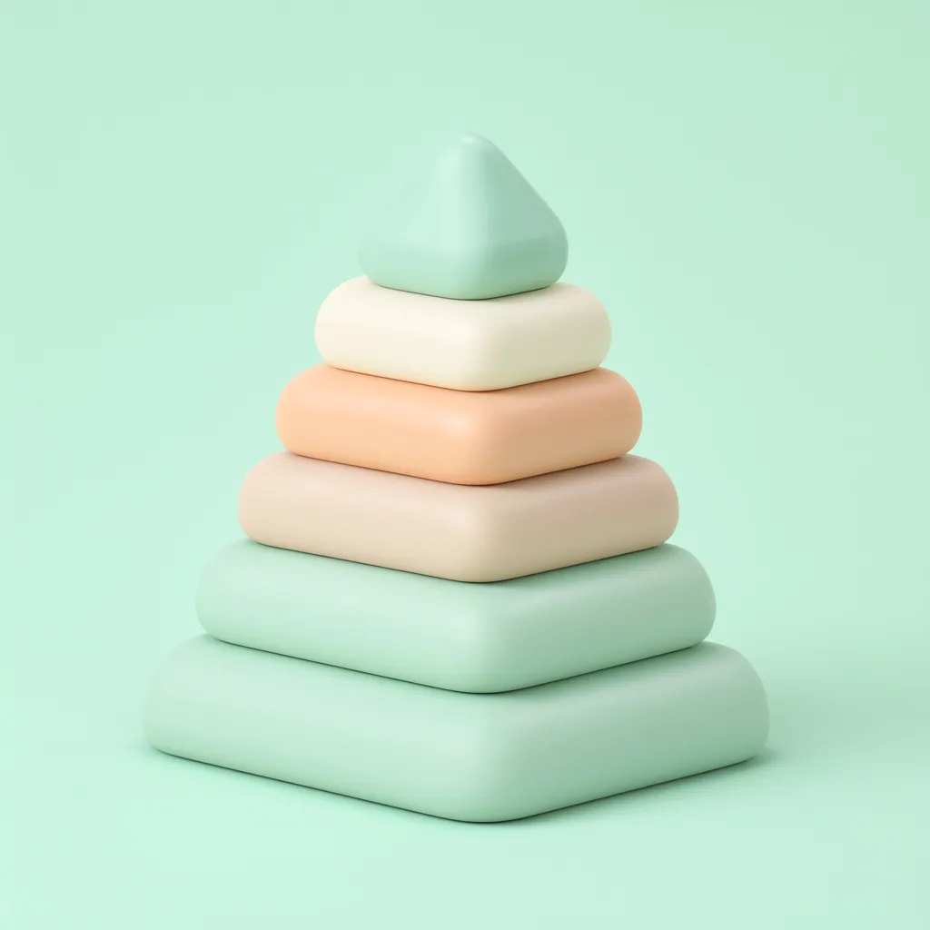 Pastel 3D render of a stack of rounded pyramid blocks