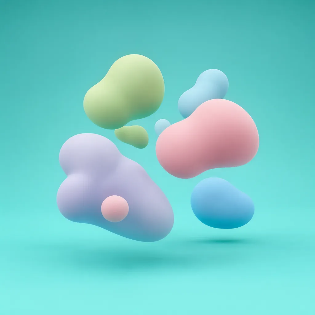 Pastel 3D render of four soft blob shapes floating together