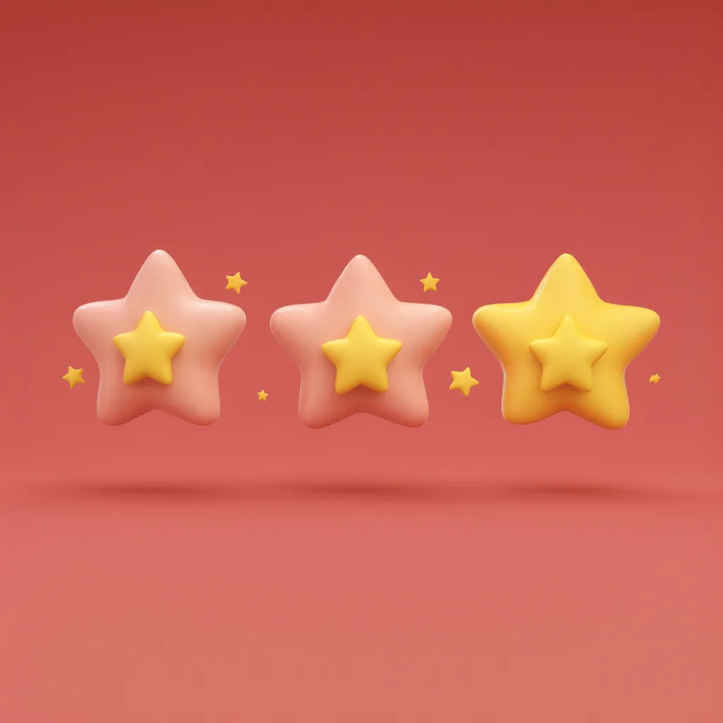 Pastel 3D render of three puffy stars floating at different angles