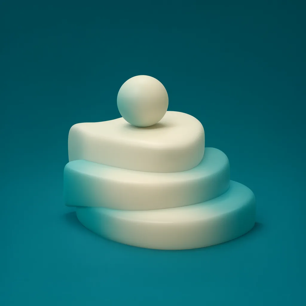 Pastel 3D render of three rounded steps with a sphere on top