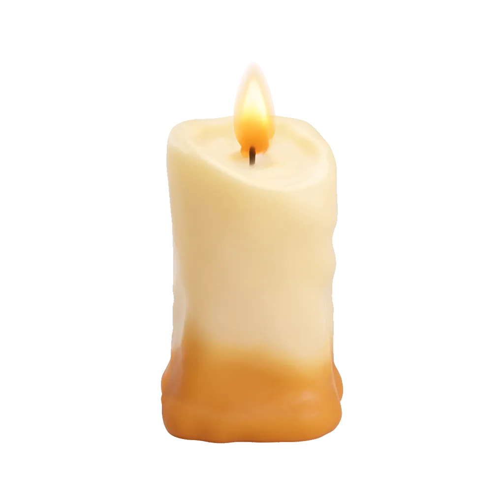 3D render of a pillar candle with a small flame