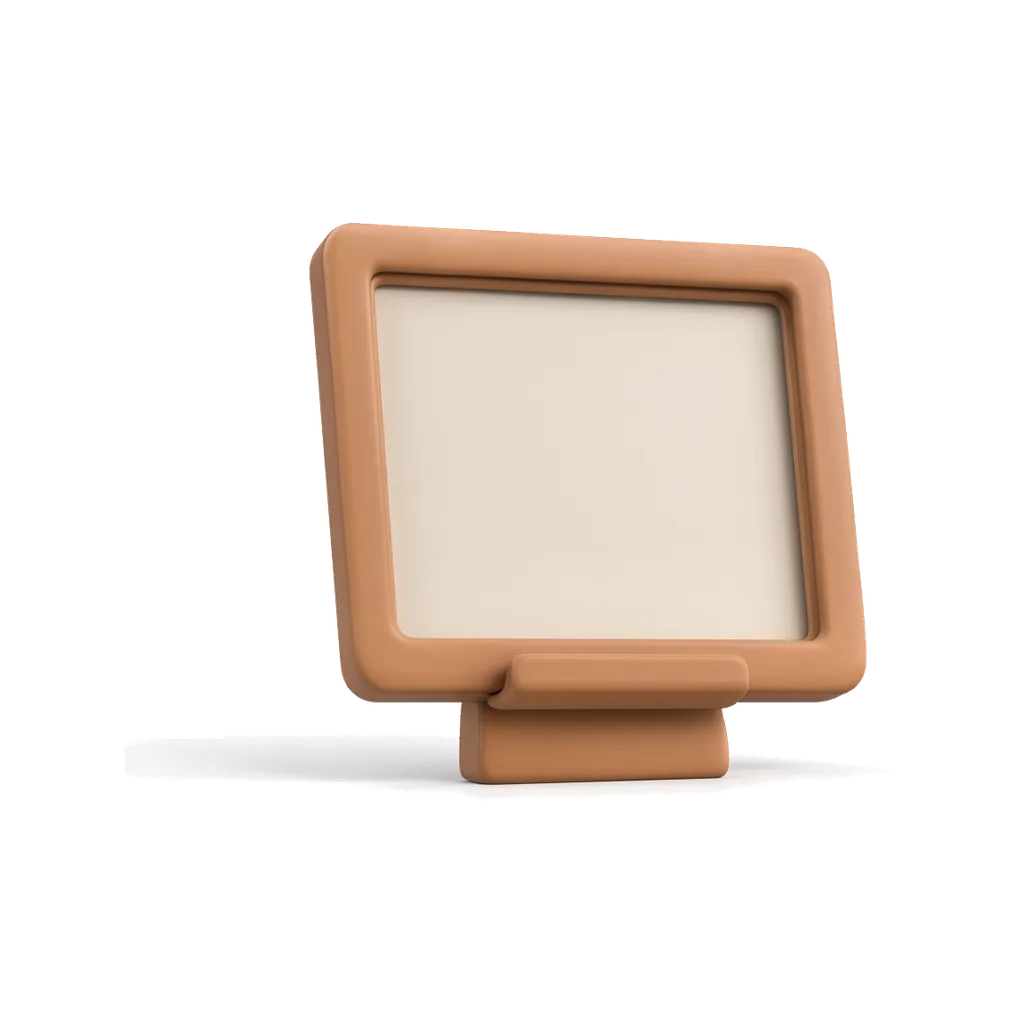 3D render of a rectangular picture frame on a stand