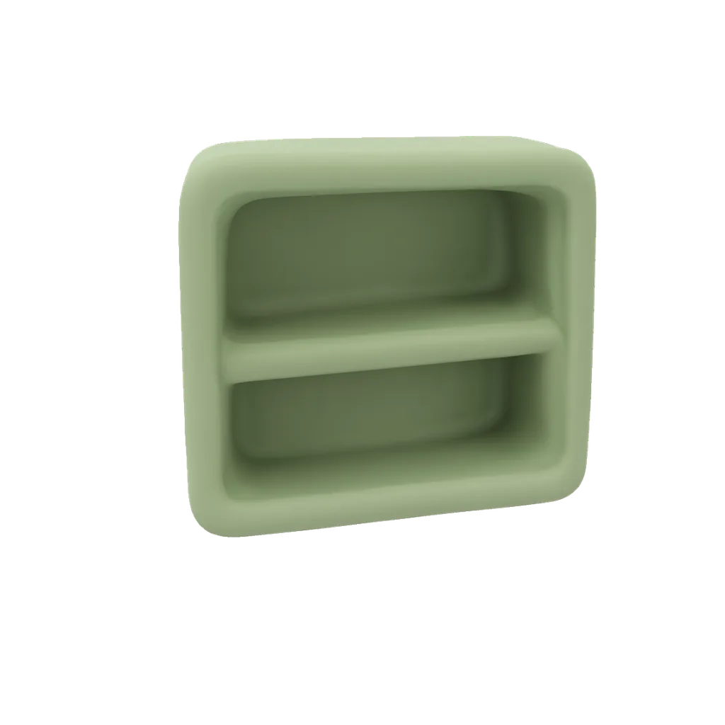 3D render of a small shelf unit with two compartments