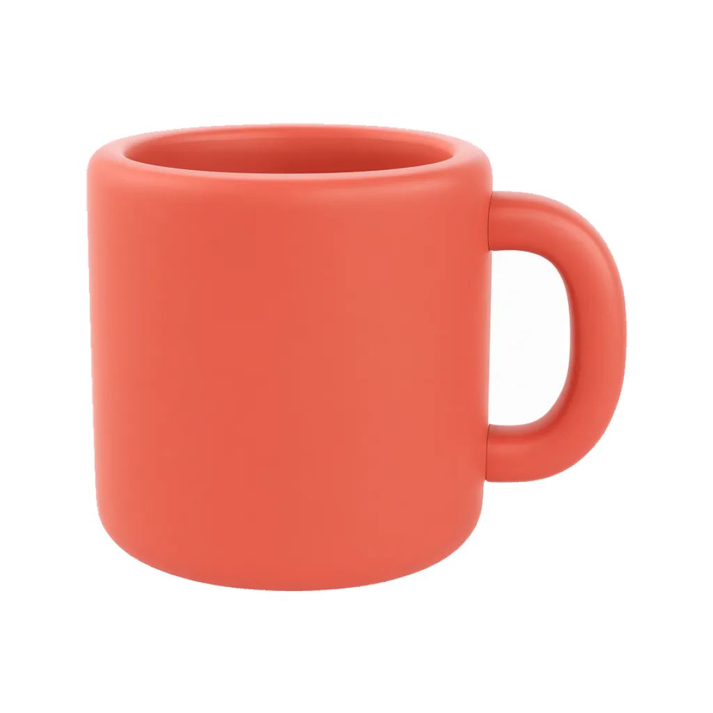 3D render of a coral mug with a handle