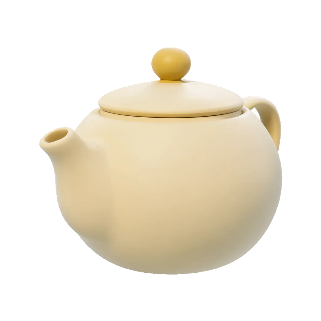 3D render of a round teapot with a spout and lid