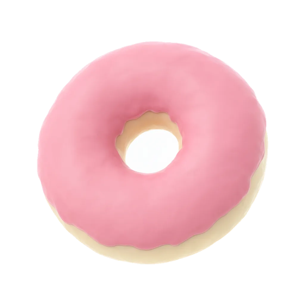 3D render of a donut with pink glaze