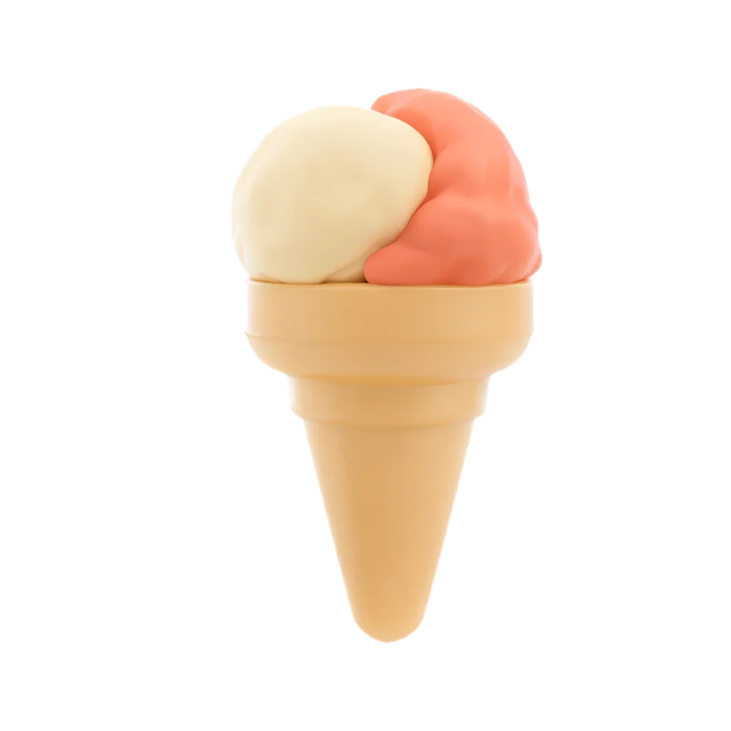 3D render of an ice cream cone with two scoops