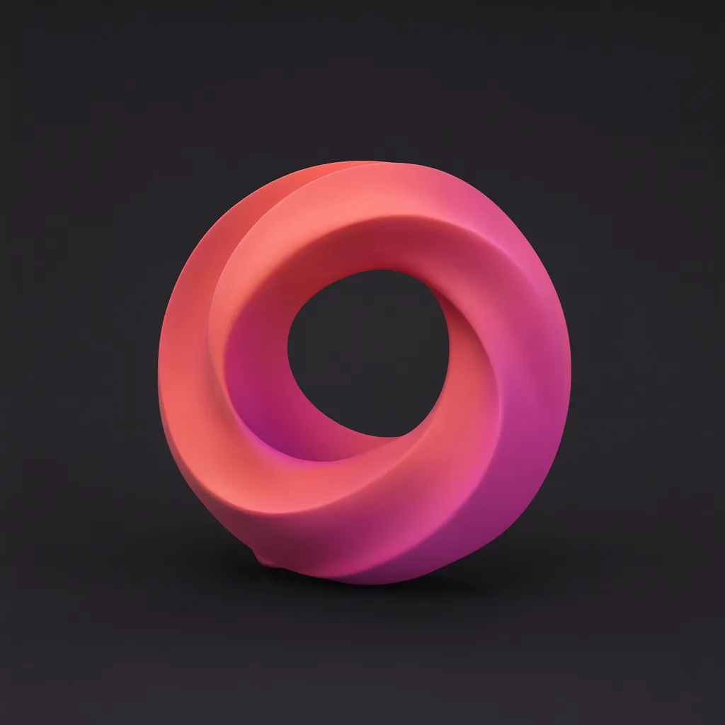 3D abstract sculpture of twisted torus in coral and magenta