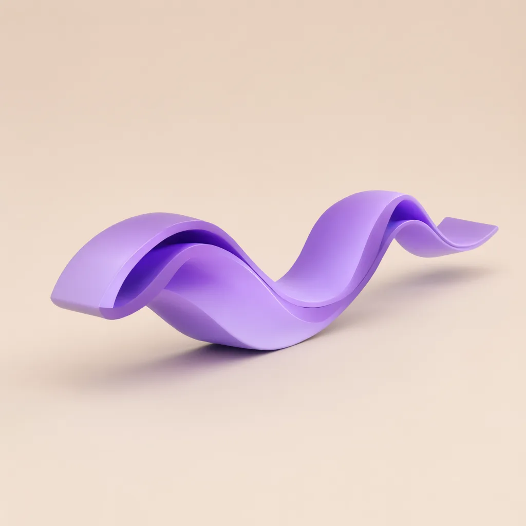 3D abstract sculpture of flowing ribbon wave in lilac and violet