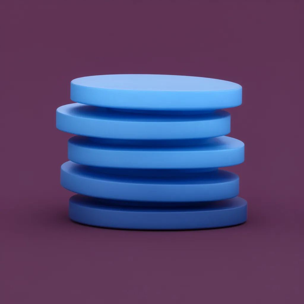 3D abstract sculpture of stack of offset discs in sky blue and navy