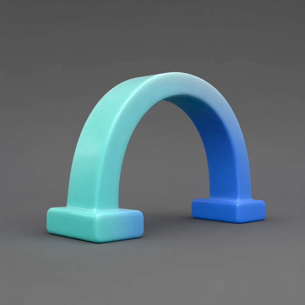 3D abstract sculpture of arch bridge form in aqua and cobalt