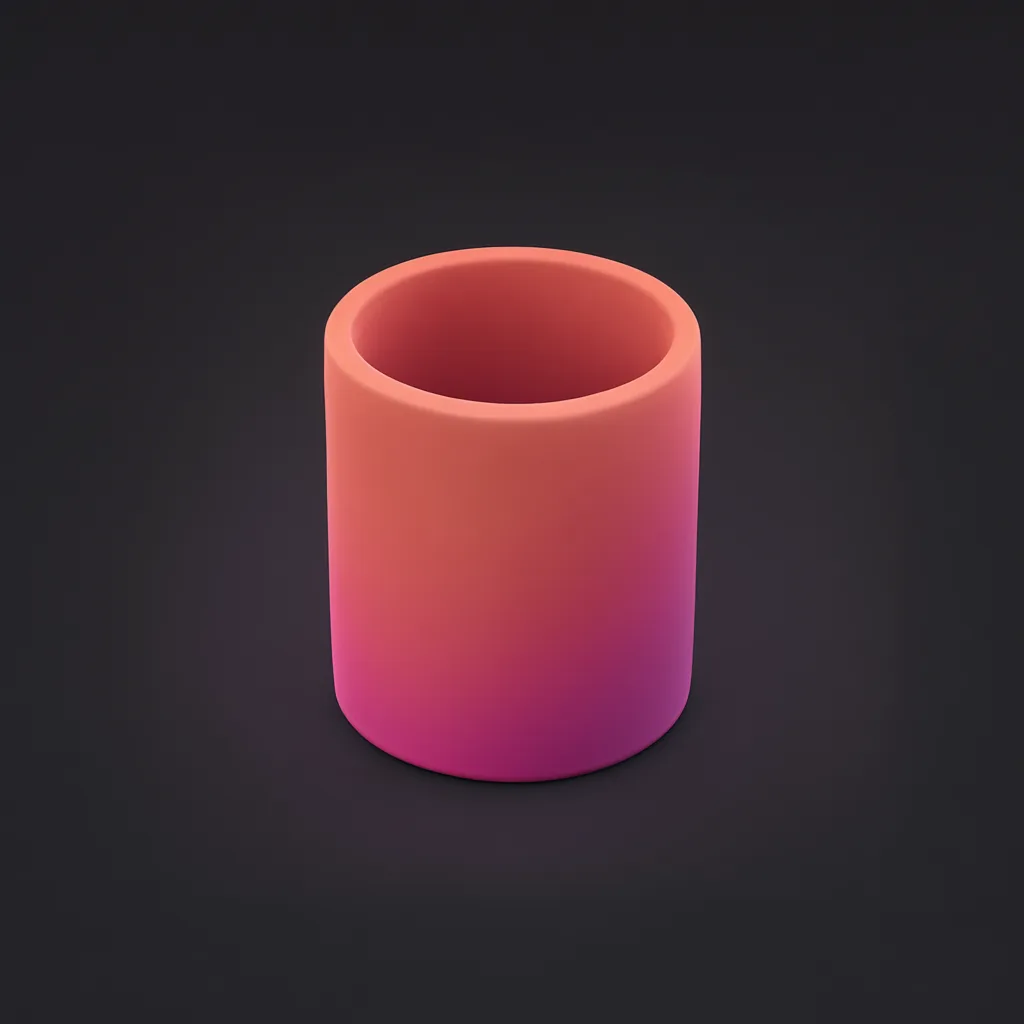 3D abstract sculpture of hollow cylinder in coral and magenta