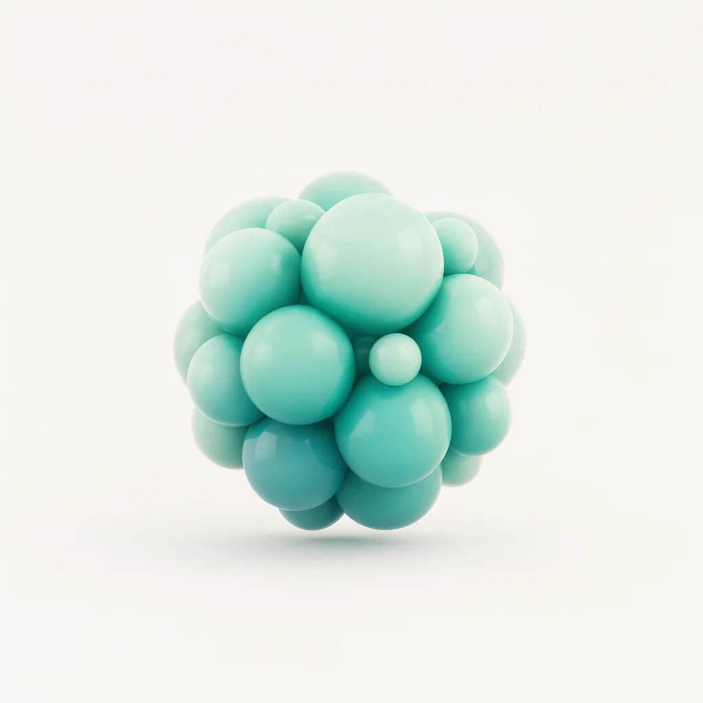 3D abstract sculpture of sphere cluster in mint and teal