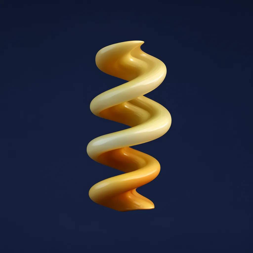 3D abstract sculpture of twisted helix in butter yellow and amber