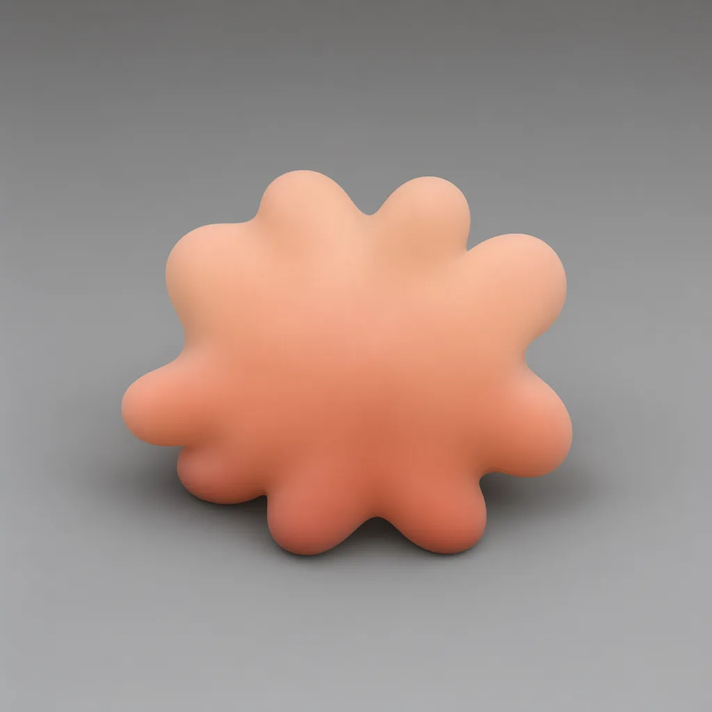 3D abstract sculpture of amoeba shape in peach and terracotta
