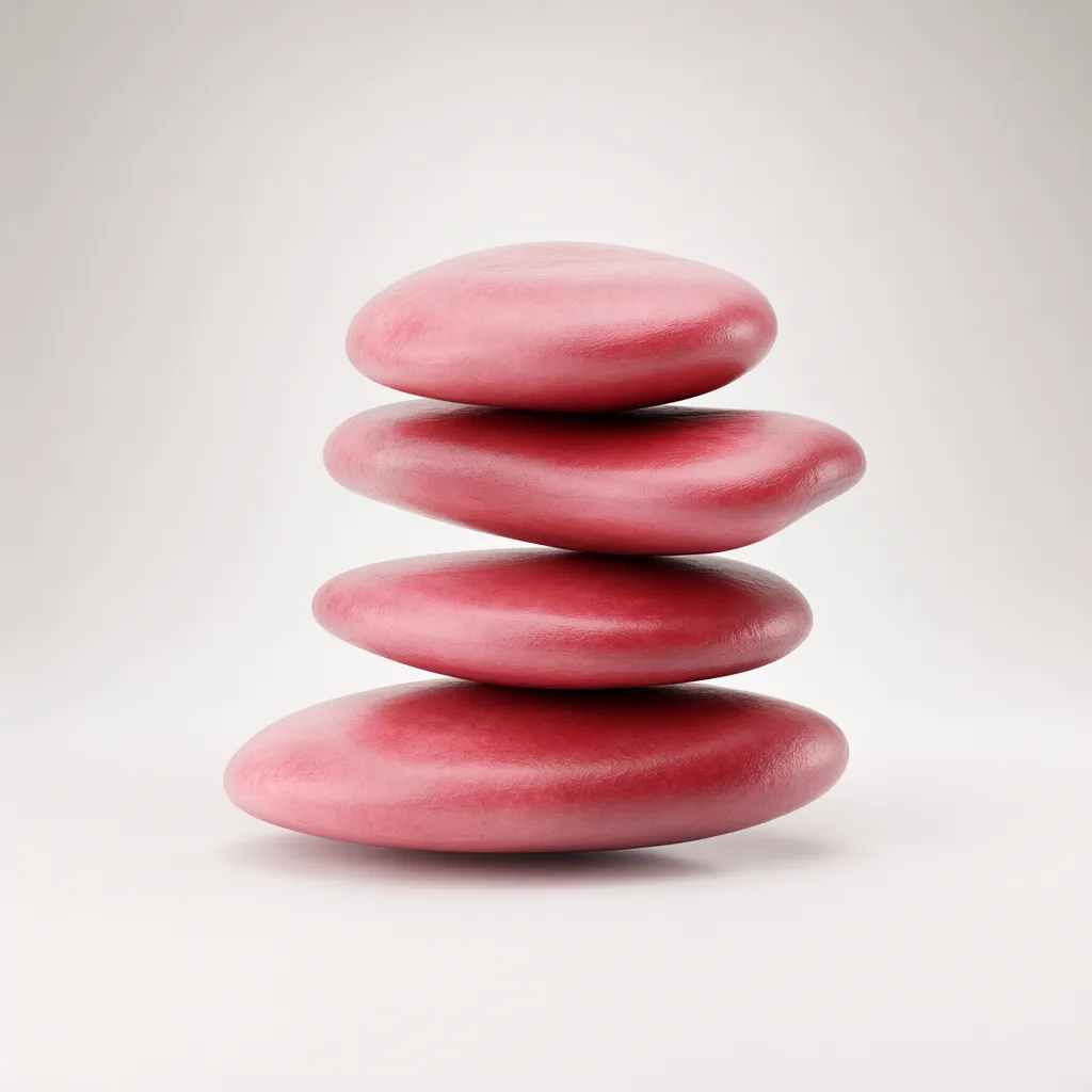 3D abstract sculpture of pebble stack in rose pink and crimson
