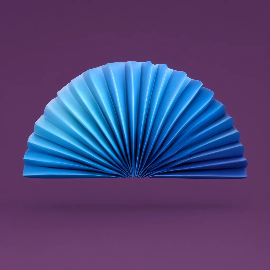 3D abstract sculpture of pleated fan form in sky blue and navy