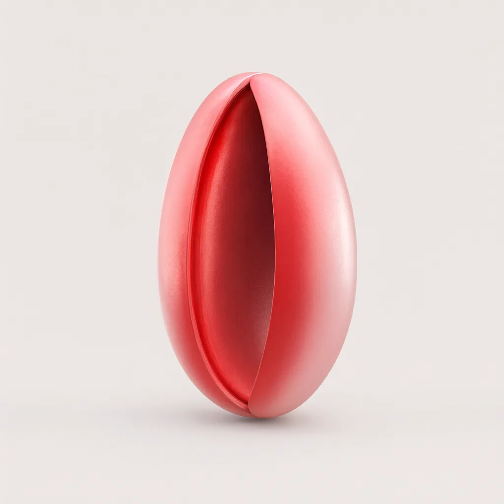 3D abstract sculpture of organic pod in rose pink and crimson