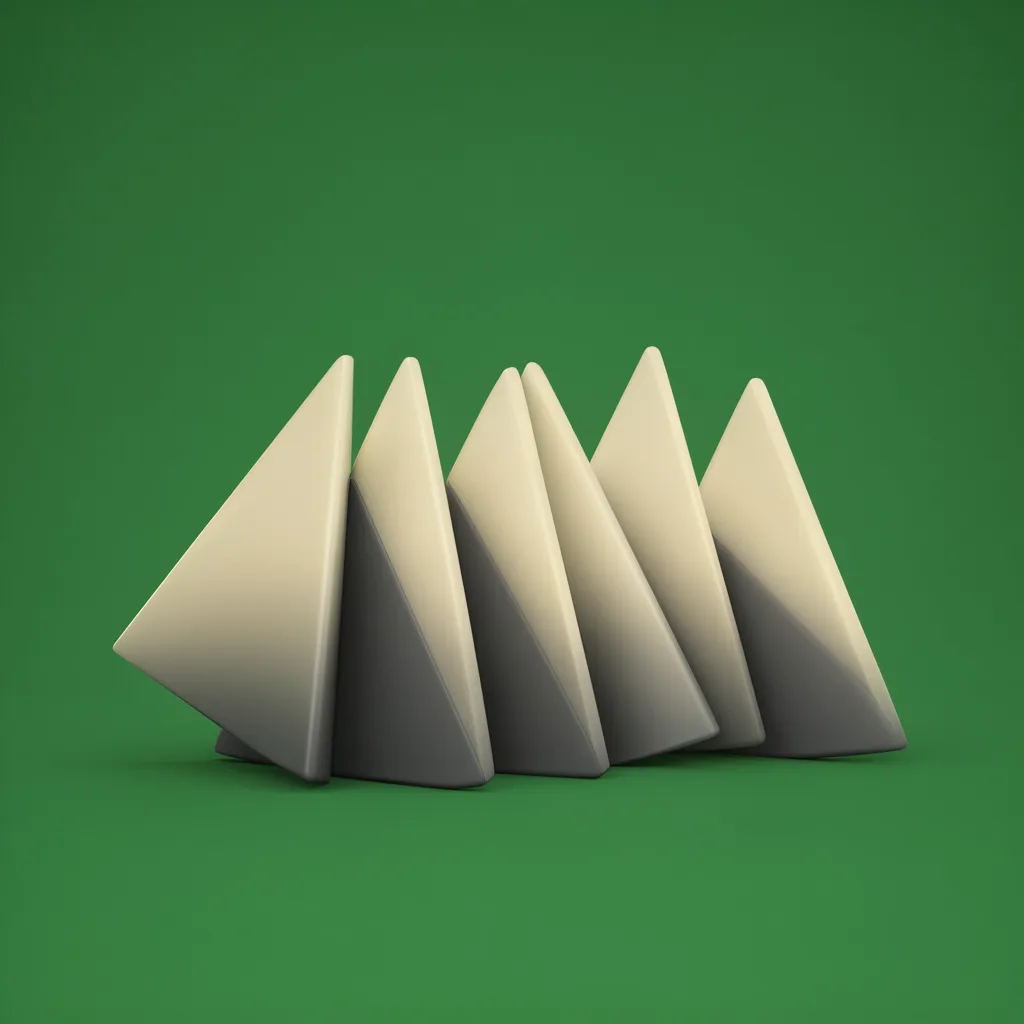 3D abstract sculpture of triangular prisms in cream and charcoal