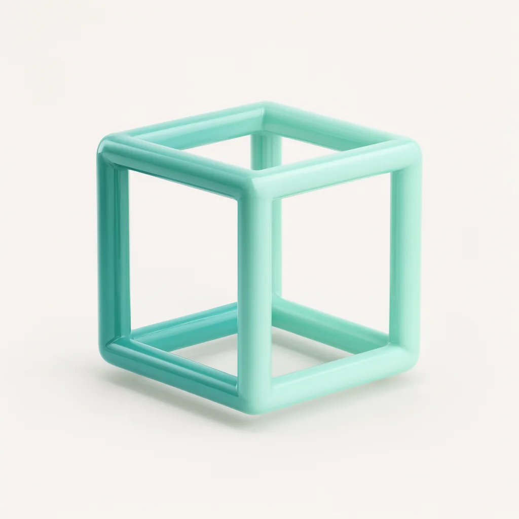 3D abstract sculpture of hollow cube in mint and teal