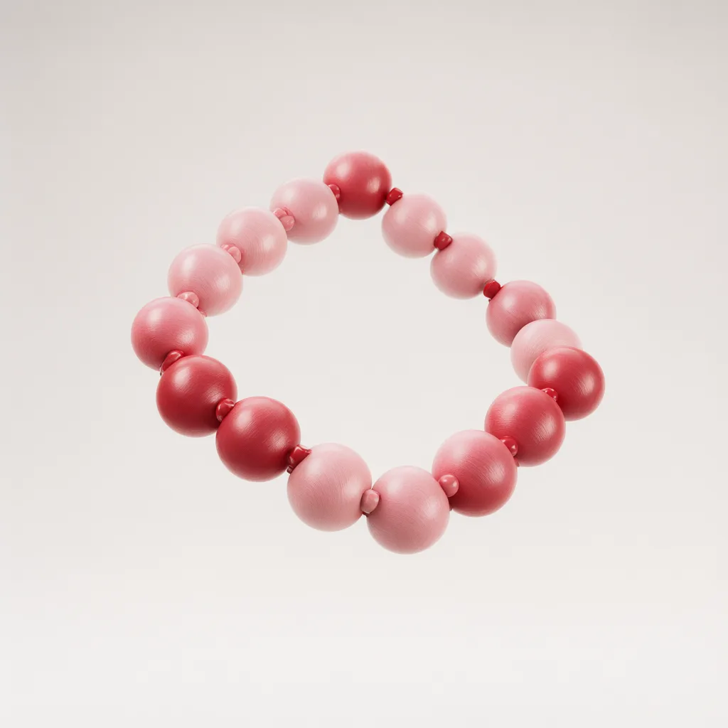 3D abstract sculpture of chain of spheres in rose pink and crimson