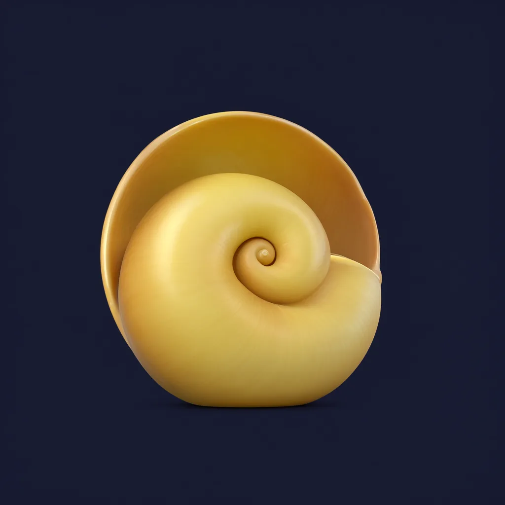3D abstract sculpture of curled shell form in butter yellow and amber