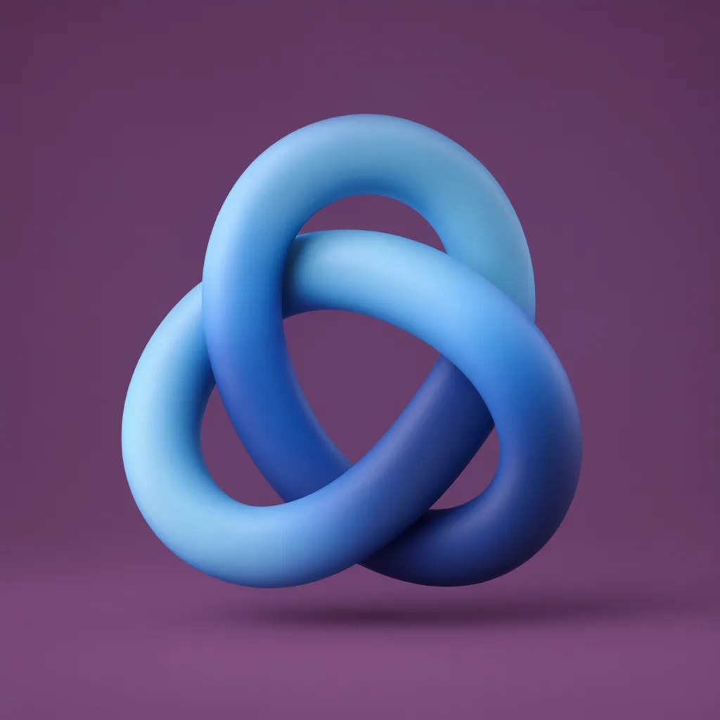 3D abstract sculpture of torus knot in sky blue and navy