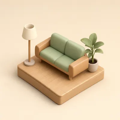 3D Isometric Living Room Corner Scene