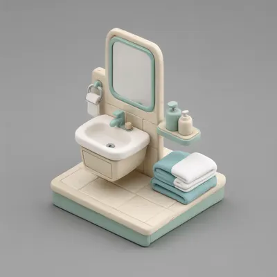 3D Isometric Bathroom Nook Scene