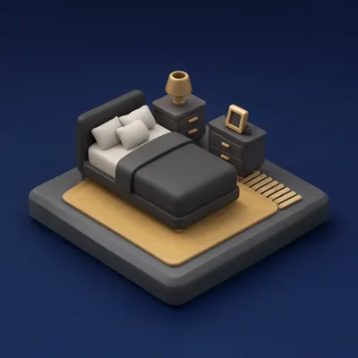3D Isometric Bedroom Corner Scene