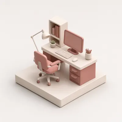 3D Isometric Home Office Desk Scene