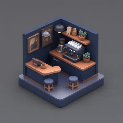 3D Isometric Cafe Corner Scene