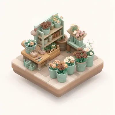 3D Isometric Flower Shop Scene