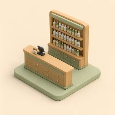 3D Isometric Pharmacy Counter Scene