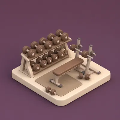 3D Isometric Gym Corner Scene