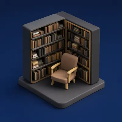 ฉาก 3D ไอโซเมตริก ชั้นห้องสมุด