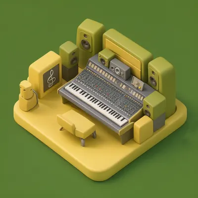 3D Isometric Music Studio Scene