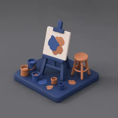 3D Isometric Art Studio Scene