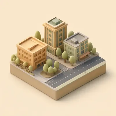 3D Isometric City Block Scene