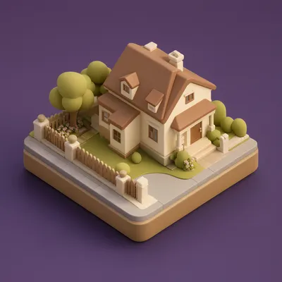 3D Isometric Suburban House Scene