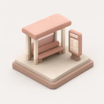 3D Isometric Bus Stop Scene