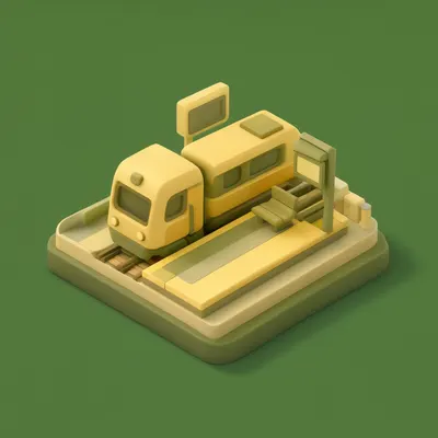 3D Isometric Train Platform Scene