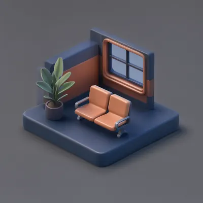 3D Isometric Airport Lounge Scene
