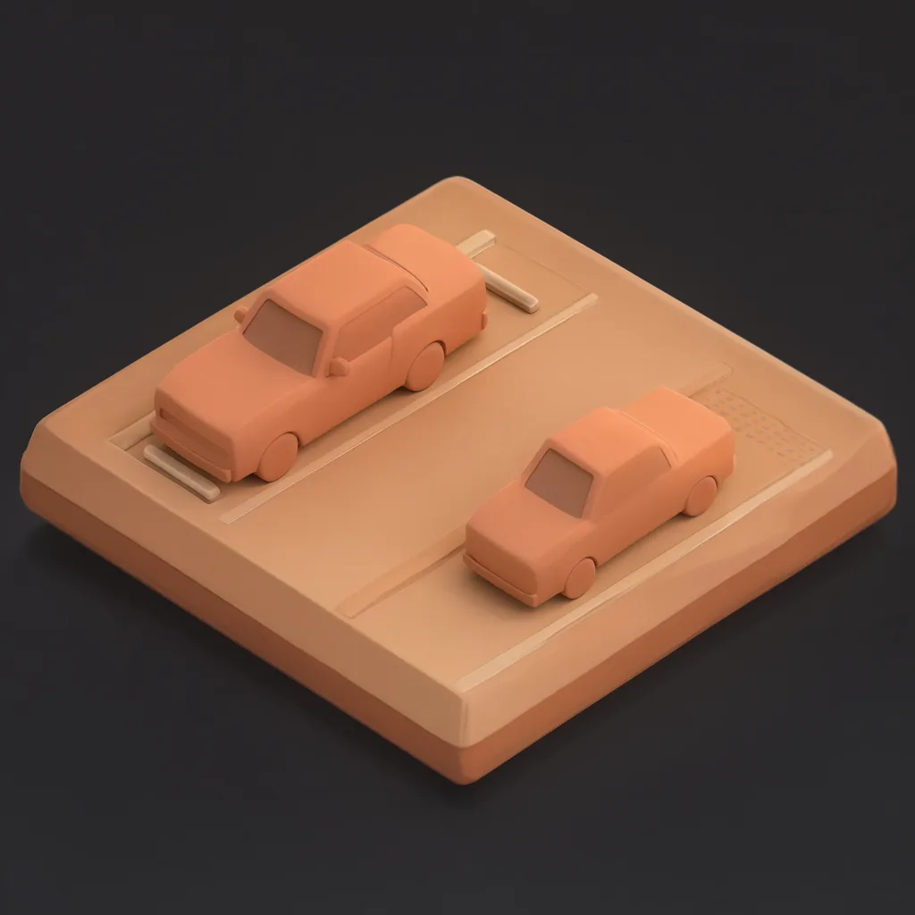 3D isometric miniature scene of parking lot in terracotta and sand