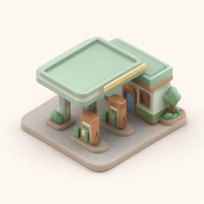 3D Isometric Gas Station Scene