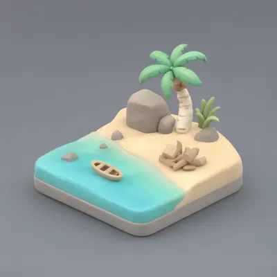 3D Isometric Beach Cove Scene