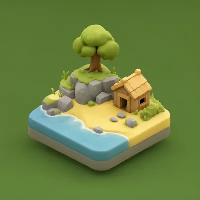 3D Isometric Tiny Island Scene
