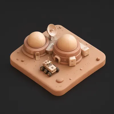 3D Isometric Lunar Base Scene