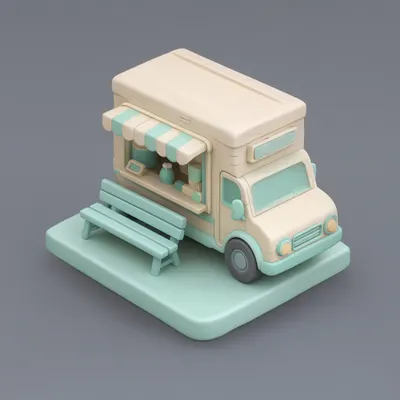 3D Isometric Food Truck Scene